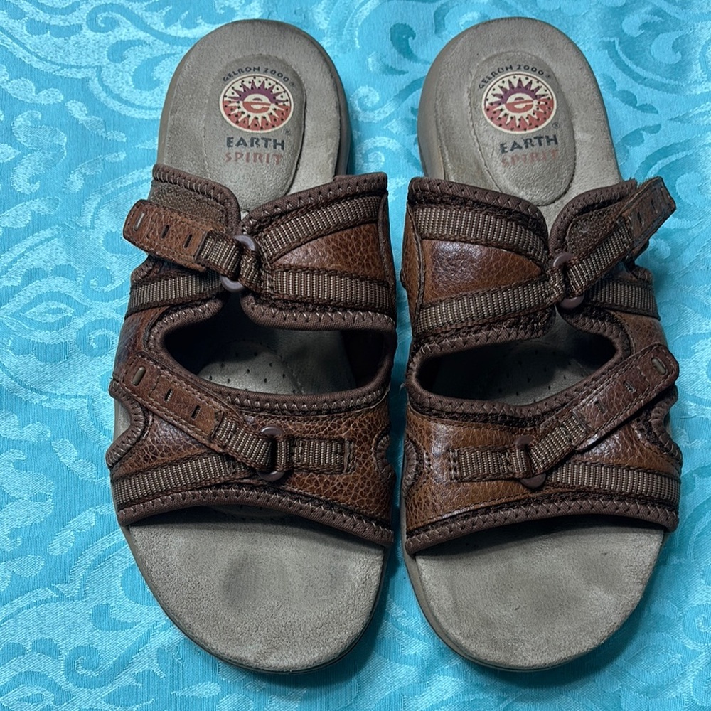Earth Spirit Brown‎ Leather Comfort Slide Sandals